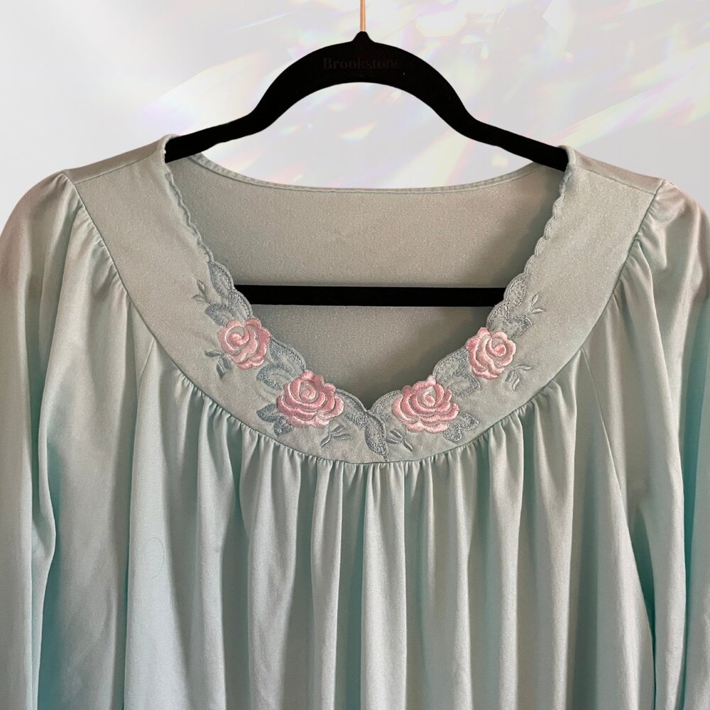 Aqua Vintage Nightgown with Floral Detail
